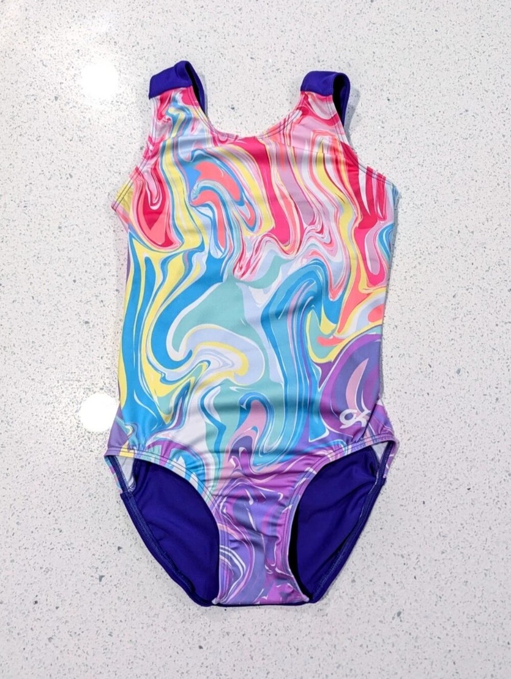 WATERCOLOR GK Elite Gymnastics Dance Leotard Small RAINBOW BURST Swirl Tie Dye